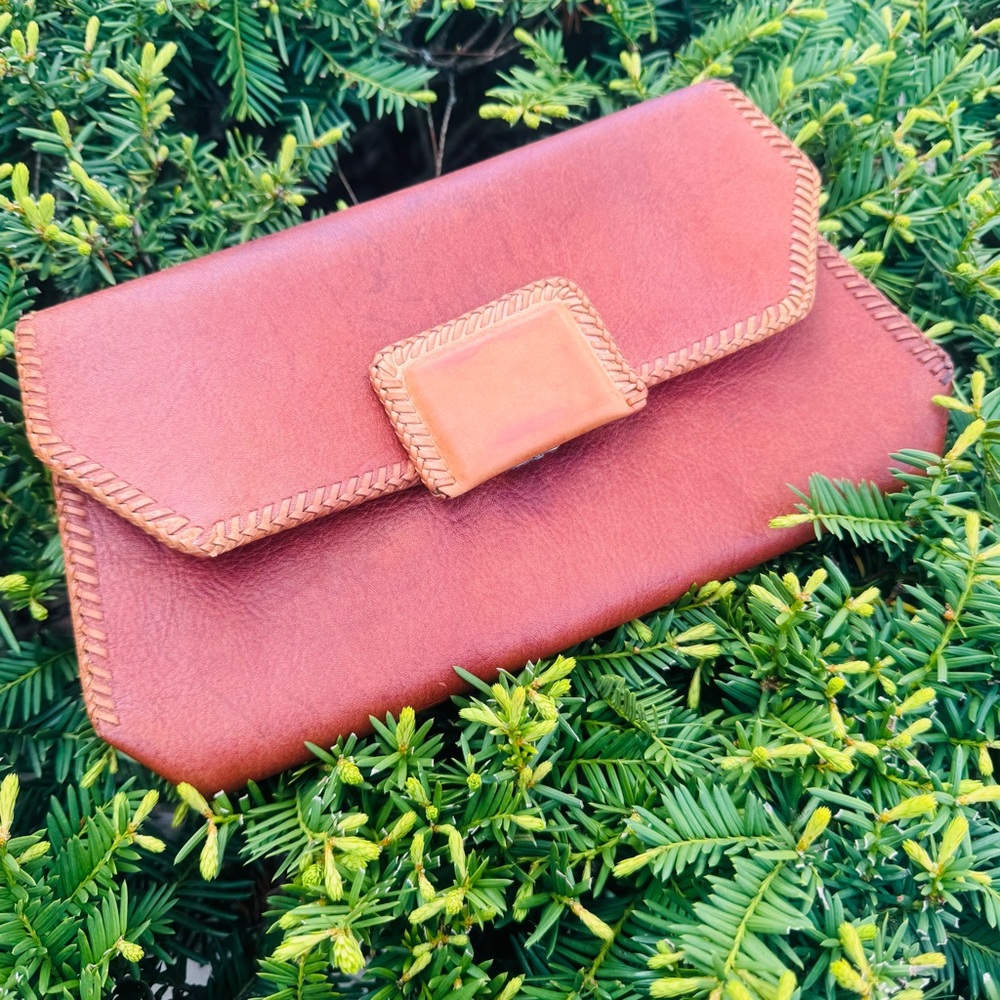 Vintage Leather Handmade Clutch with Snap Closure